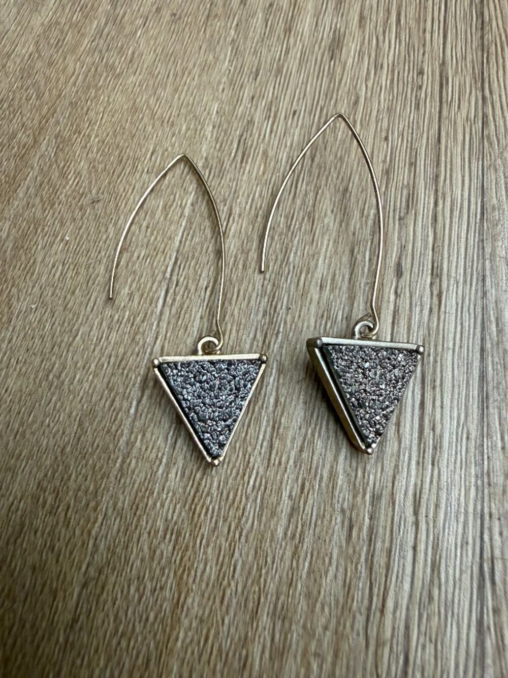Plunder Designs Stone Triangle Drop Earrings in Gold & Gray Bohemian